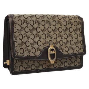CELINE C Macadam Canvas Shoulder Bag Beige Brown Auth